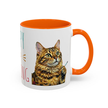 Happy and Dazzling smoking Cat Coffee Mug- cat smoking cigarette- funny (free shipping)