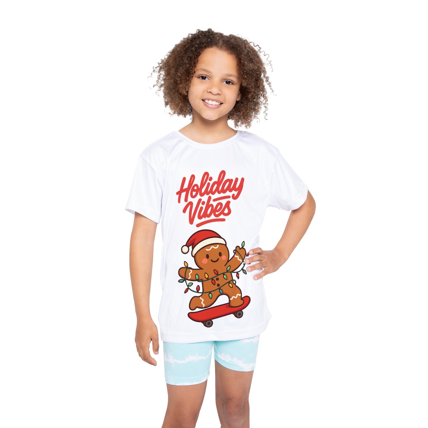 Kids Jersey — "Holiday Vibes" Gingerbread Skateboard Christmas Tee