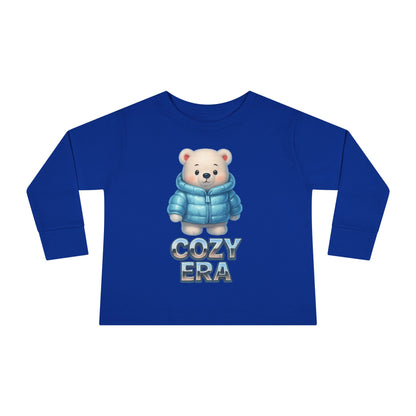 Cozy Era Toddler Long Sleeve Tee — Cute Bear in Puffer Jacket