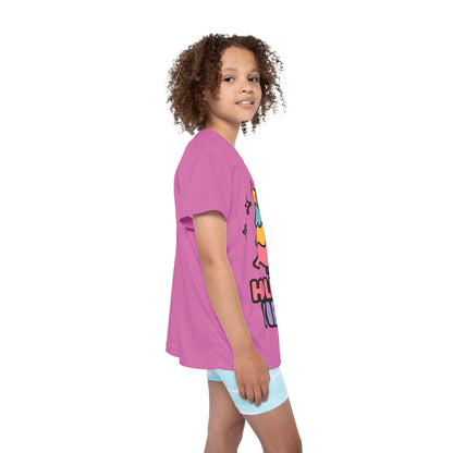 Kids Holiday Vibes Jersey — Cute Pink Christmas Tree Sports Tee