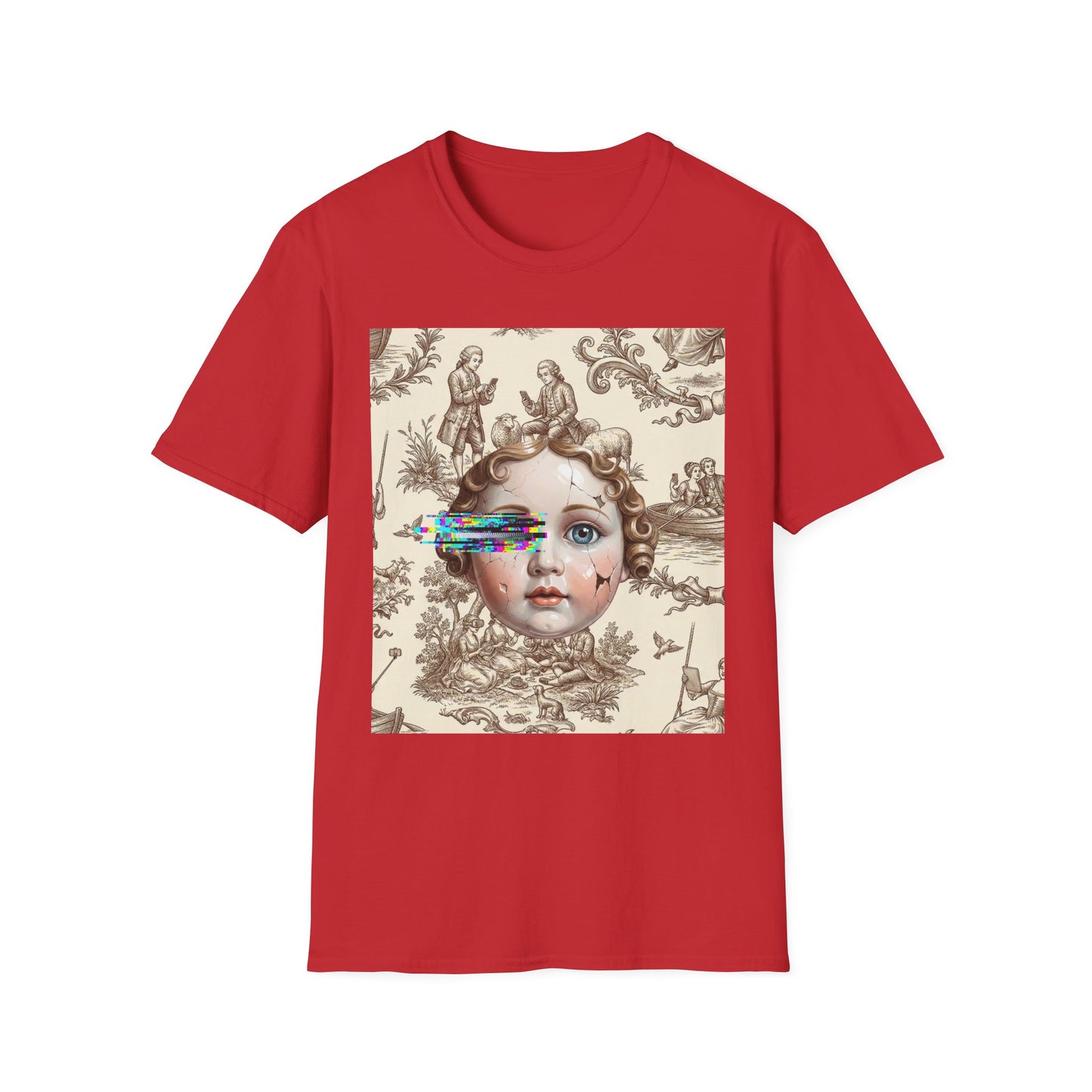 Vintage Doll Face Tee with Glitch Paint Splash