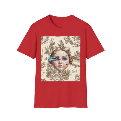 Vintage Doll Face Tee with Glitch Paint Splash