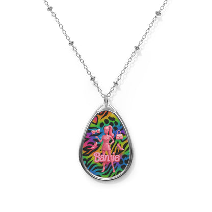 Barbie Oval Pendant Necklace — Retro Neon Animal Print Teardrop Jewelry