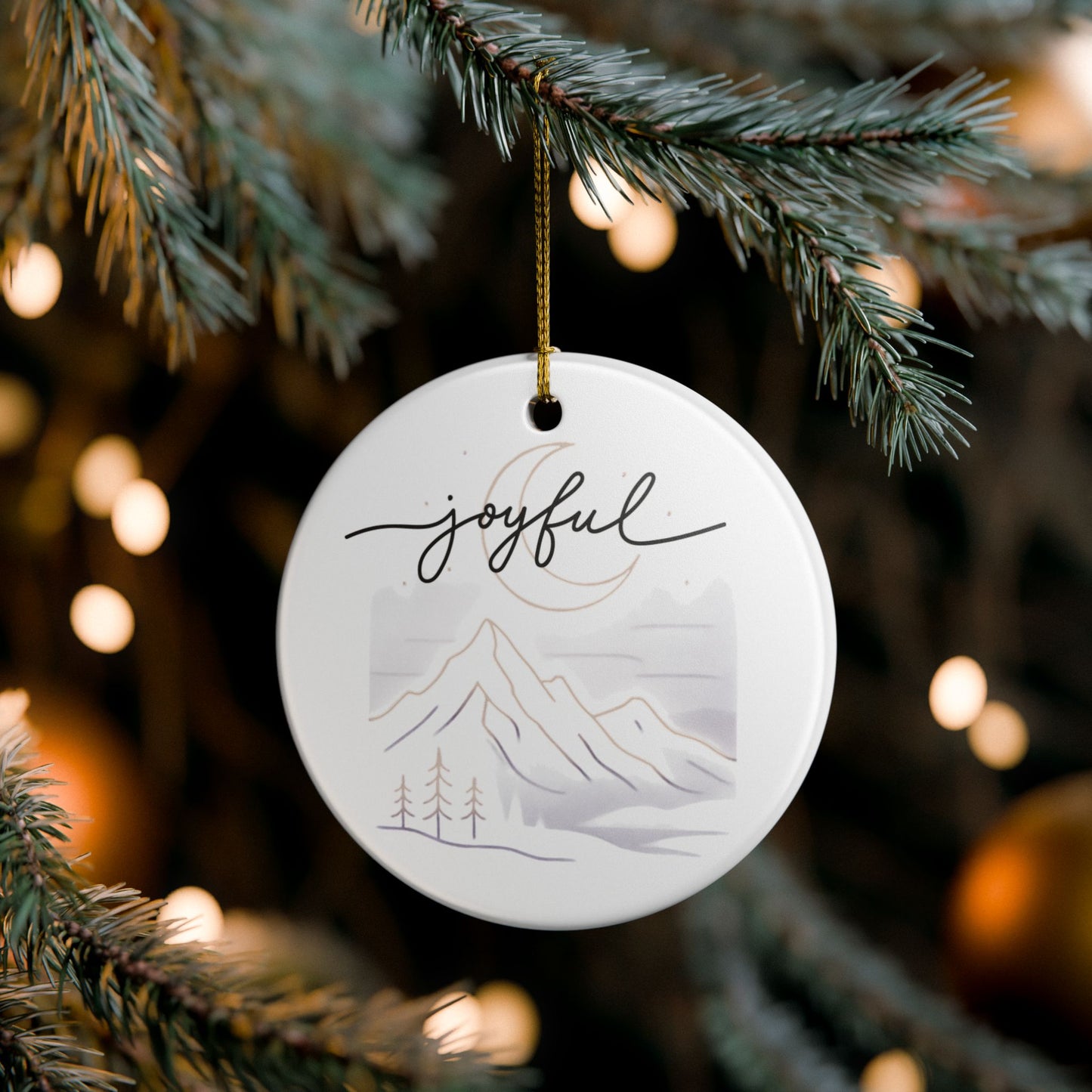 Joyful Mountain Ceramic Ornament – Holiday Tree Decoration