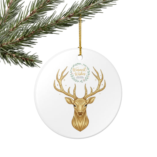 Gold Stag Ceramic Ornament — Elegant Deer Holiday Decoration