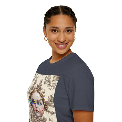 Vintage Doll Face Tee with Glitch Paint Splash