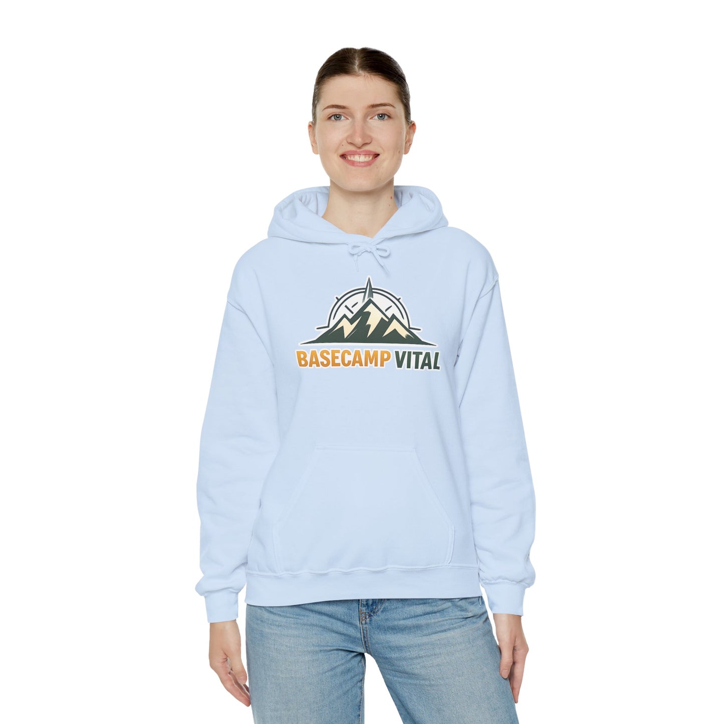 Base Camp Vital Outdoor Fleece Hoodie | Mountain Compass Graphic Pullover | 50/50 Midweight Trail Hoodie  Vital Hoodie  (free shipping)