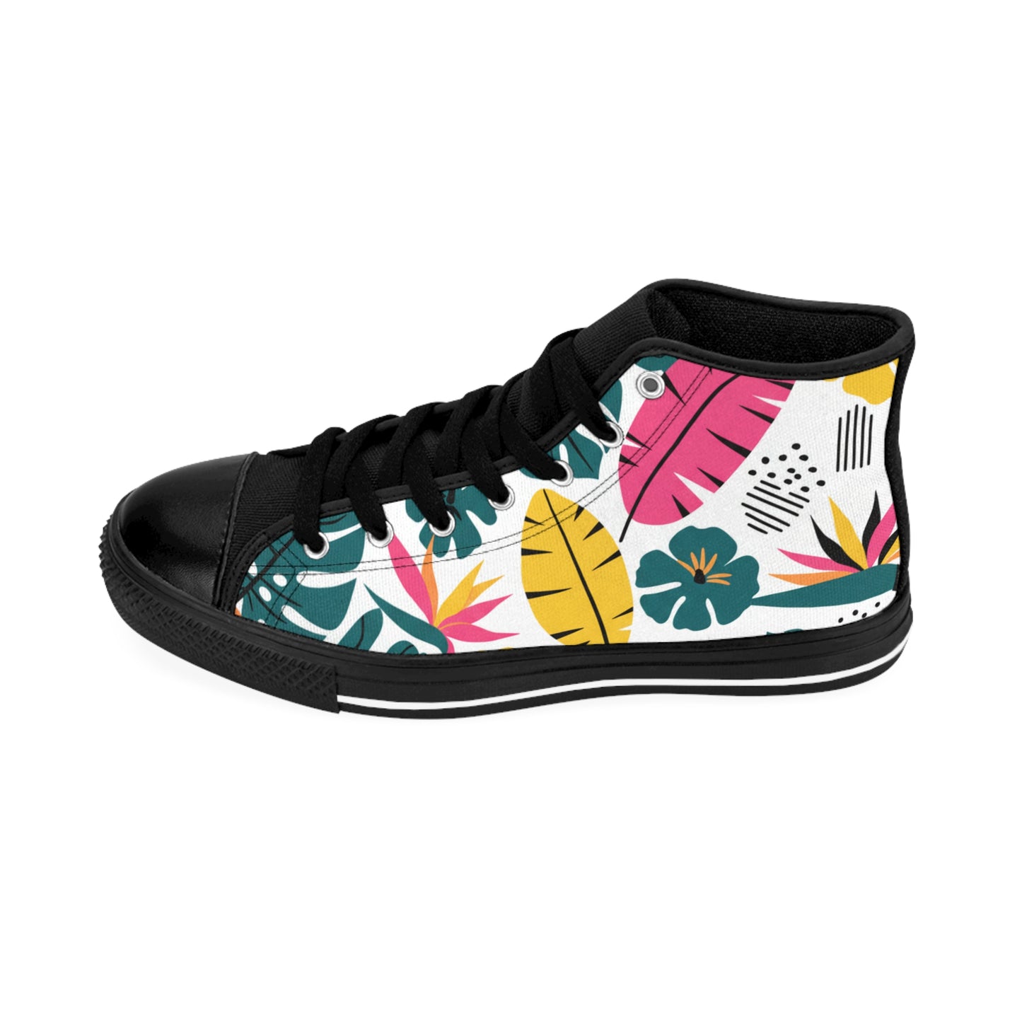 Men's Tropical Leaf High-Top Sneakers — Colorful Floral Men’s Classic Sneakers (free shipping)