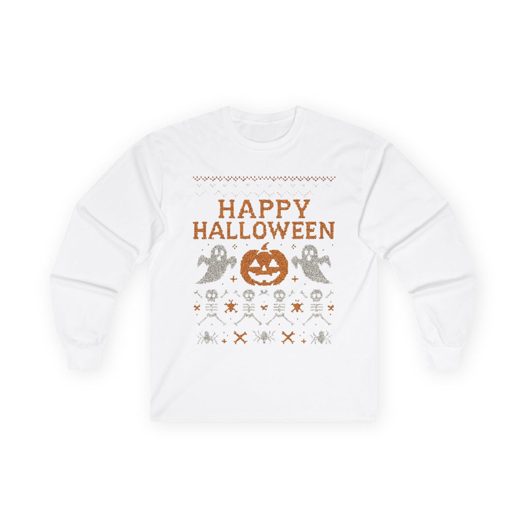 Happy Halloween Long Sleeve Tee, Spooky Tee, Halloween Costume Shirt, Autumn Festive Attire, Unisex Fall Apparel