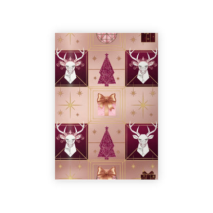 Elegant Holiday Gift Wrapping Paper Roll - Christmas Design with Reindeer and Golden Accents