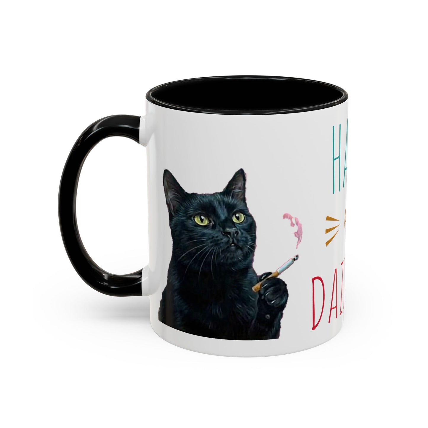 Happy and Dazzling smoking cat Cat Accent Coffee Mug — Cute Black Cat Coffee Cup (11/15oz) (free shipping)