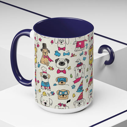 Cute Party Dogs Accent Coffee Mug (11/15oz) — Colorful Puppy Pattern Gift Mug