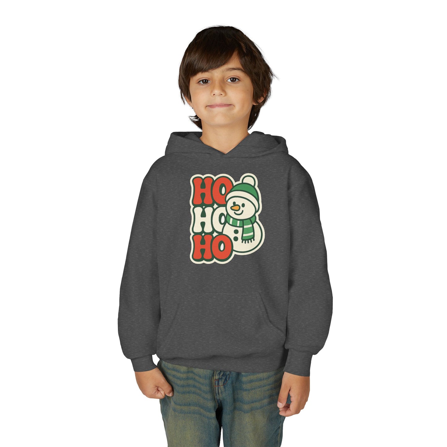 Youth kids Christmas Hoodie - 'HO HO HO' Snowman Holiday Sweatshirt