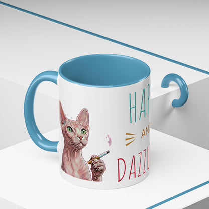 Happy and Dazzling smoking Cat Coffee Mug — Sphynx Cat Accent Mug (11/15oz) (free shipping)