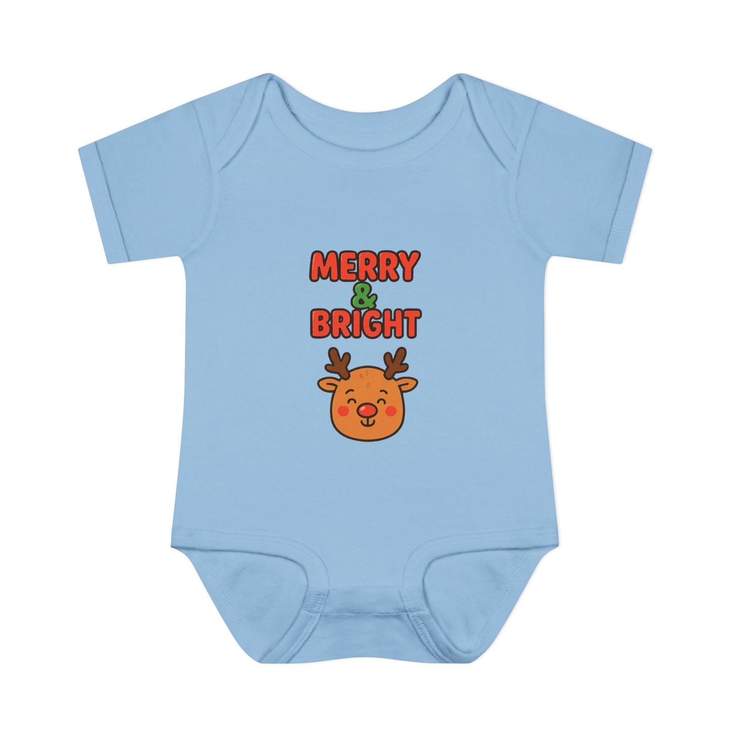 Merry & Bright Baby Bodysuit - Cute Reindeer Christmas Infant Onesie