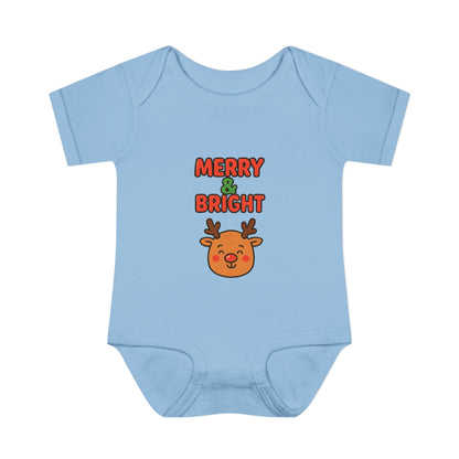 Merry & Bright Baby Bodysuit - Cute Reindeer Christmas Infant Onesie