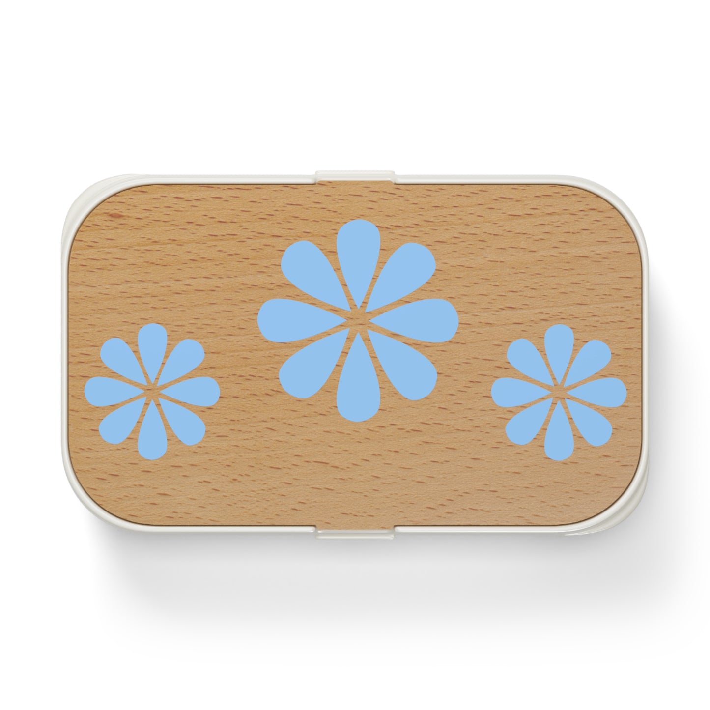 Wooden light blue Flower Design Bento Lunch Box