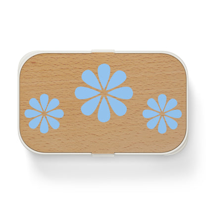 Wooden light blue Flower Design Bento Lunch Box