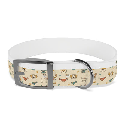 Cute Cartoon Dogs Dog Collar — Beige Puppy Pattern Adjustable Collar