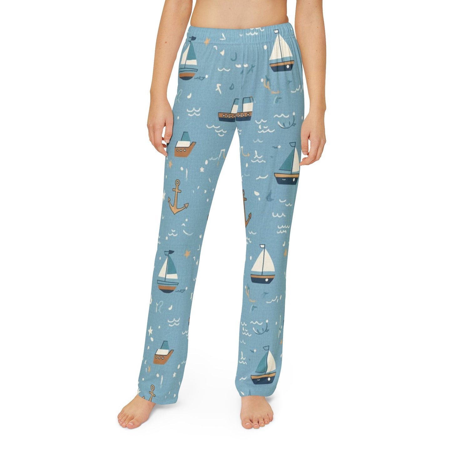 Kids Nautical Lounge Pants — Blue Sailboat Print Pajama Bottoms