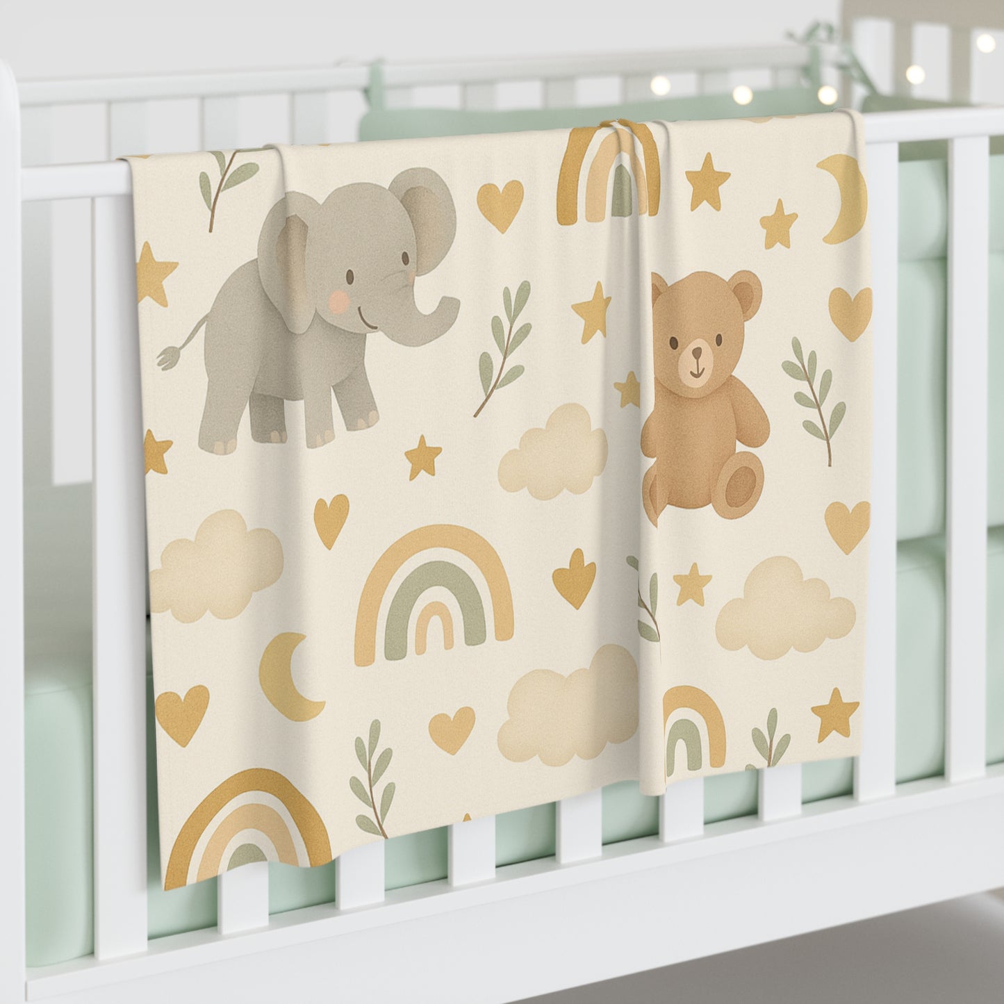 Cute Animal Baby Swaddle Blanket with Elephants and Rainbows
