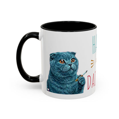 Happy and Dazzling Accent Coffee Mug — Cute Cat Art, Motivational Tea & Coffee Cup (free shipping)