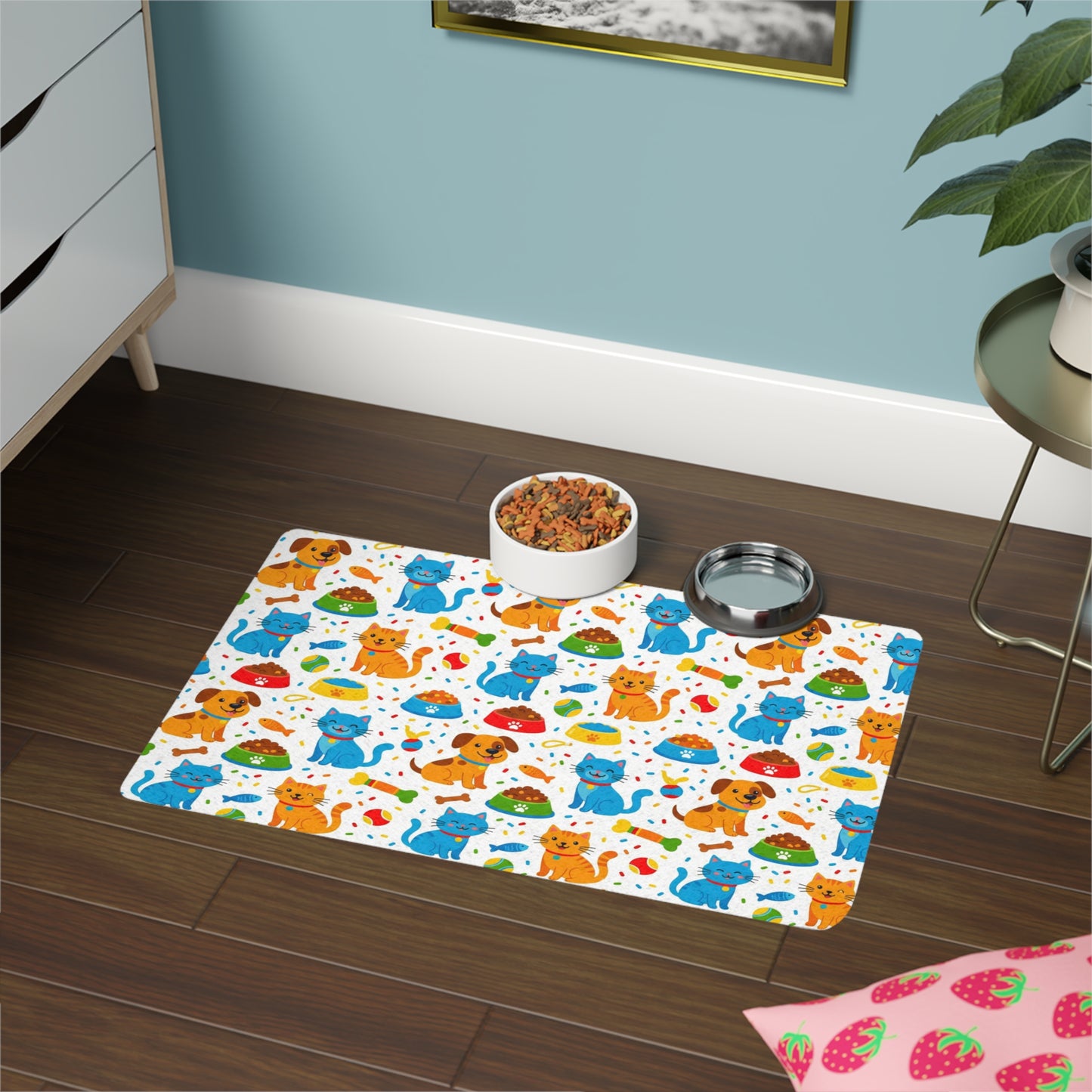 Pet Food Mat — Colorful Cats & Dogs Non-Slip Feeding Mat (12x18)