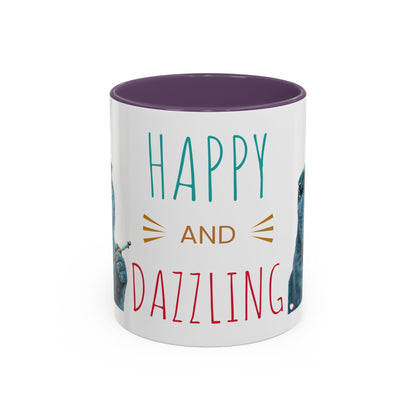 Happy and Dazzling Accent Coffee Mug — Cute Cat Art, Motivational Tea & Coffee Cup (free shipping)