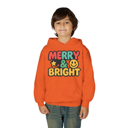 Youth Hoodie — 'Merry & Bright' Colorful Holiday Kids Sweatshirt
