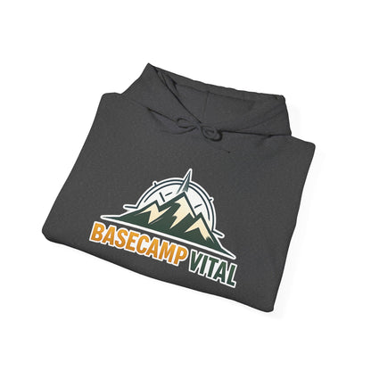 Base Camp Vital Outdoor Fleece Hoodie | Mountain Compass Graphic Pullover | 50/50 Midweight Trail Hoodie  Vital Hoodie  (free shipping)
