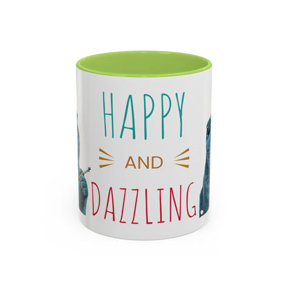Happy and Dazzling Accent Coffee Mug — Cute Cat Art, Motivational Tea & Coffee Cup (free shipping)