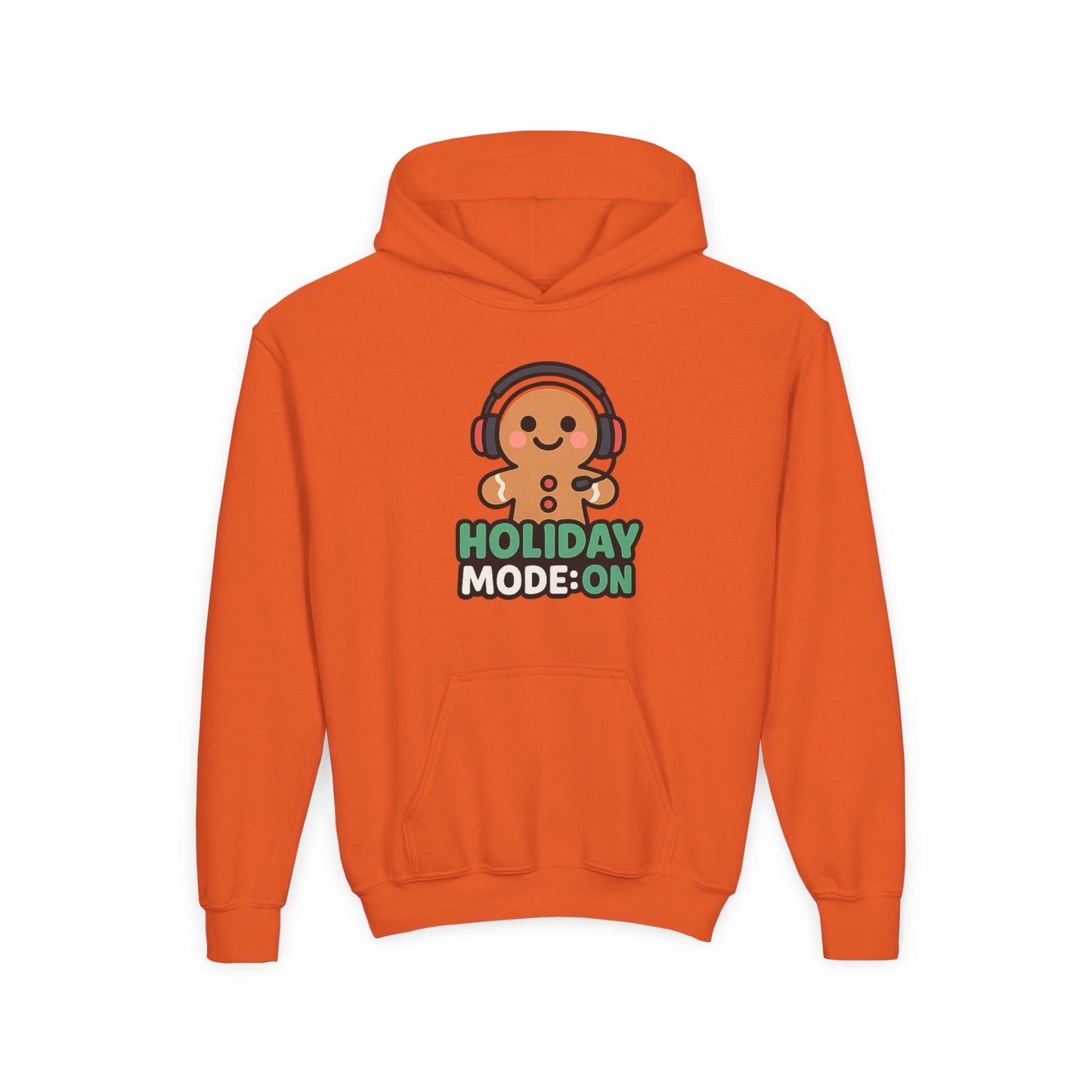 Youth Hoodie — 'Holiday Mode On' Gingerbread Headphone Christmas Sweatshirt
