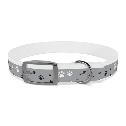 Grey Paw Print Dog Collar — Cute Bone & Paw Design, Durable Adjustable Pet Collar