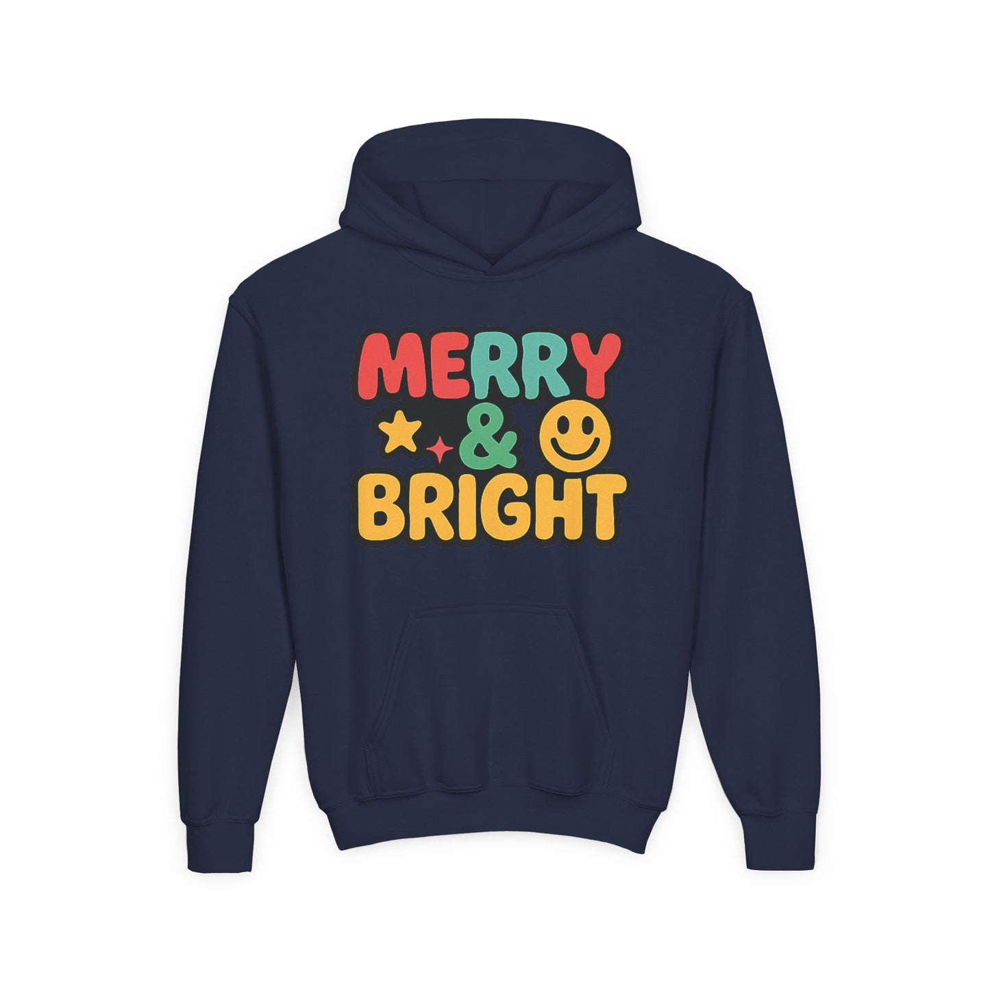 Youth Hoodie — 'Merry & Bright' Colorful Holiday Kids Sweatshirt