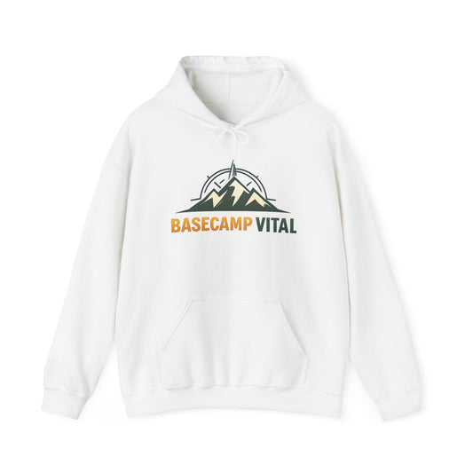 Base Camp Vital Outdoor Fleece Hoodie | Mountain Compass Graphic Pullover | 50/50 Midweight Trail Hoodie  Vital Hoodie  (free shipping)