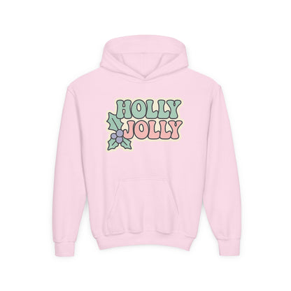 Girls Youth Hoodie — 'Holly Jolly' Pastel Christmas Holiday Sweatshirt
