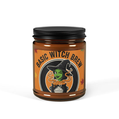 Witchy Scented Candle: Basic Witch Brew, Fall Decor, Halloween Gift, Cozy Vibes, Aromatherapy, Amber Jar