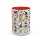 Cute Party Dogs Accent Coffee Mug (11/15oz) — Colorful Puppy Pattern Gift Mug