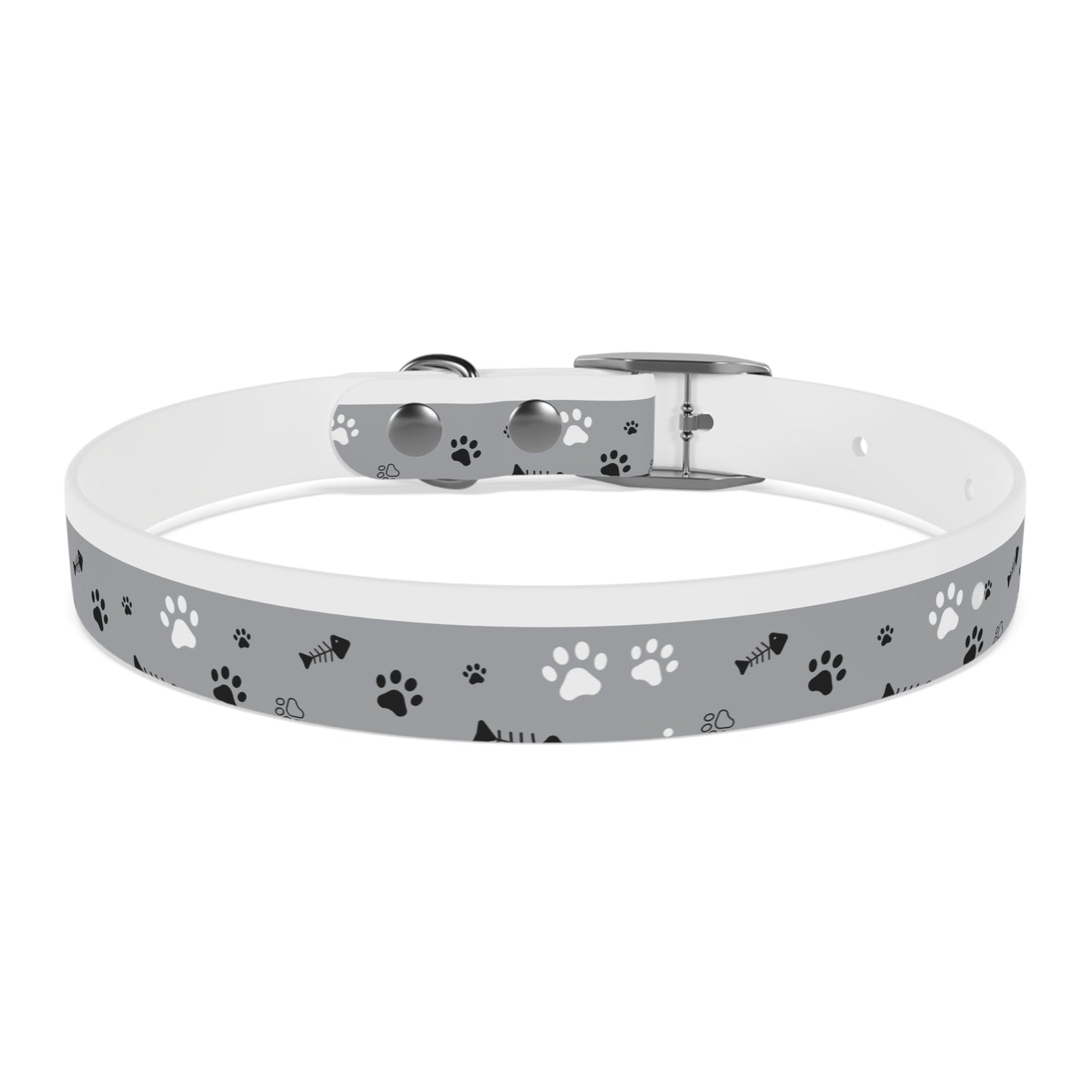 Grey Paw Print Dog Collar — Cute Bone & Paw Design, Durable Adjustable Pet Collar