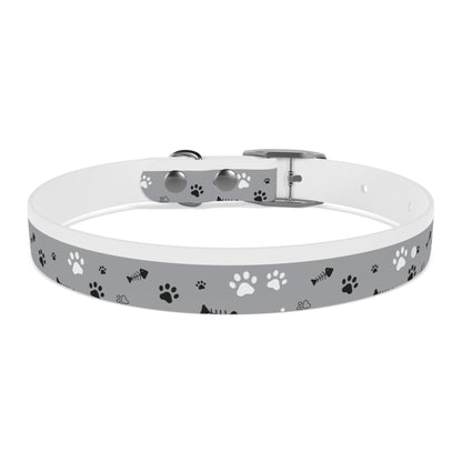 Grey Paw Print Dog Collar — Cute Bone & Paw Design, Durable Adjustable Pet Collar
