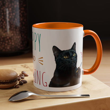 Happy and Dazzling smoking cat Cat Accent Coffee Mug — Cute Black Cat Coffee Cup (11/15oz) (free shipping)