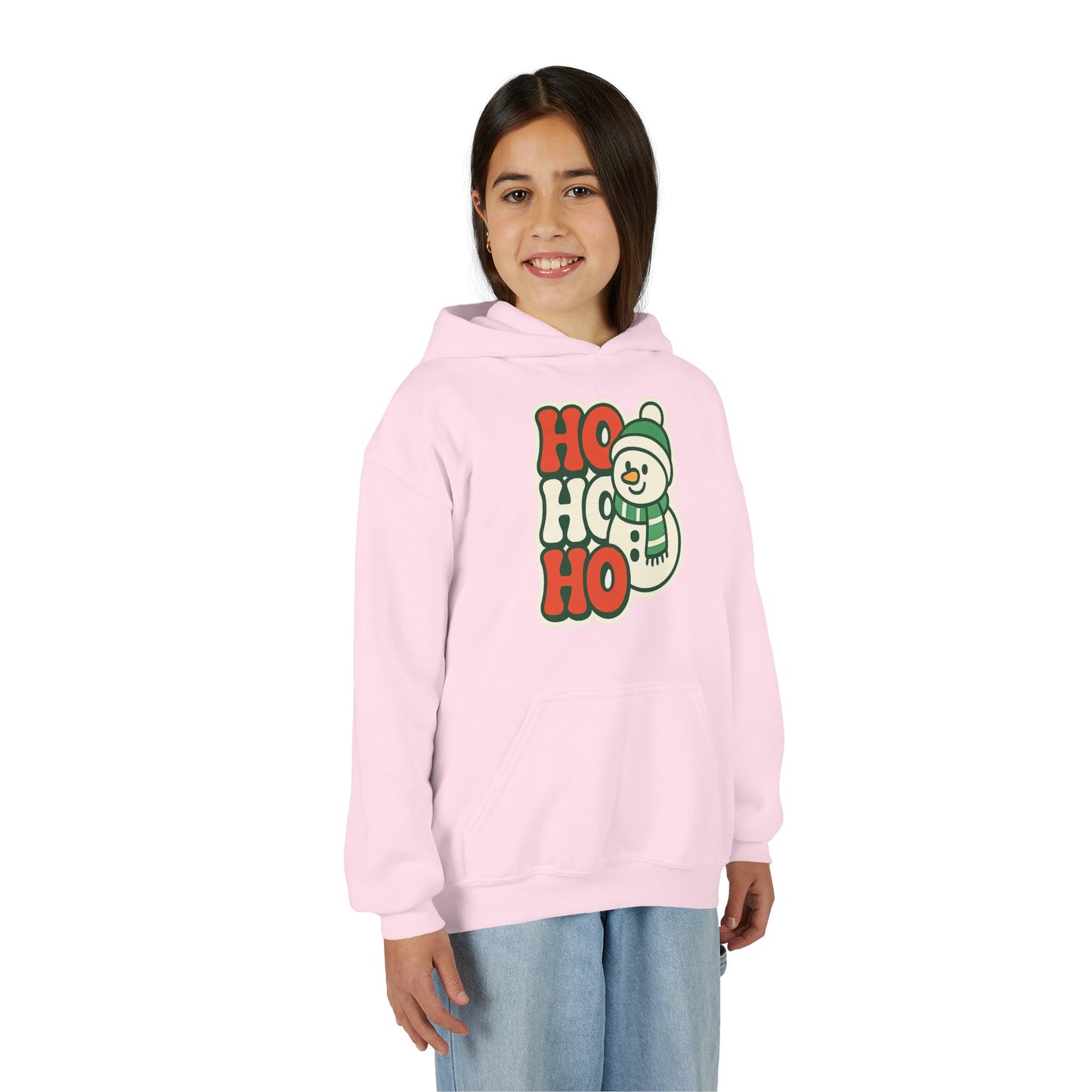 Youth kids Christmas Hoodie - 'HO HO HO' Snowman Holiday Sweatshirt
