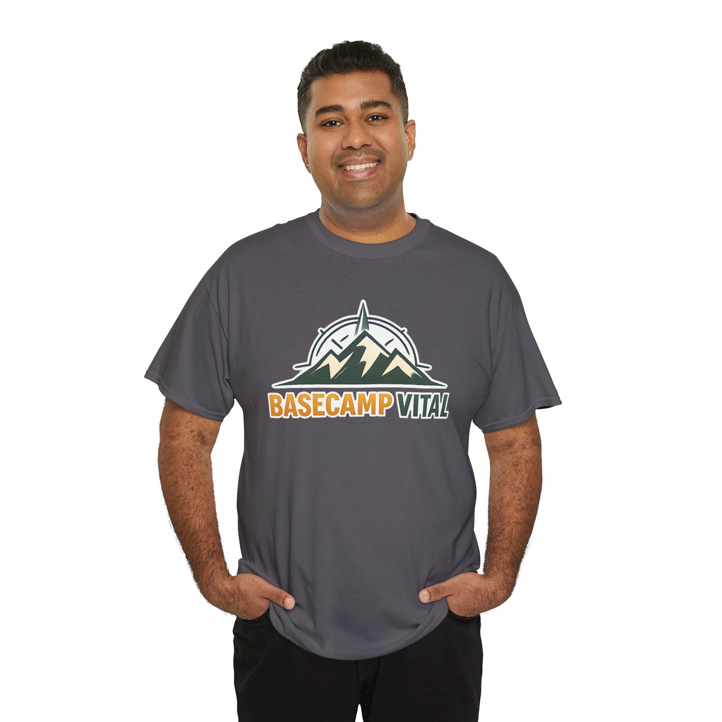 Base Camp Vital Mountain Compass Crewneck T-Shirt | Outdoor Hiking Graphic Tee | Midweight Cotton Trail Shirt (free shipping)