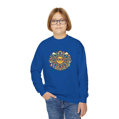 Youth Y2K Aesthetic - Crewneck Sweatshirt — Colorful Retro Sun & Floral Graphic