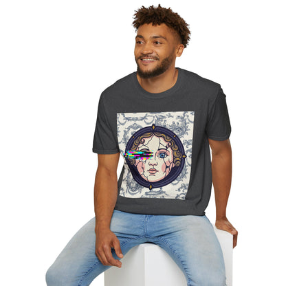 Glitch retro cracked porcelain doll face- Rococo Smartphone Toile - T-Shirt — Retro Mythology Art Tee