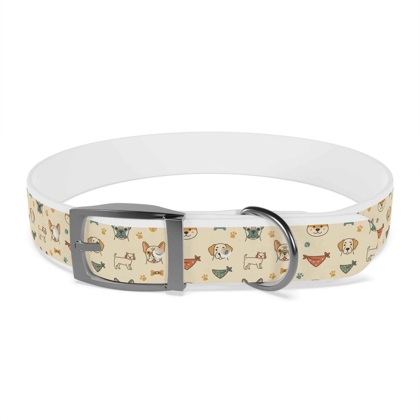 Cute Cartoon Dogs Dog Collar — Beige Puppy Pattern Adjustable Collar