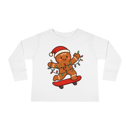 Ginger Bread ridding skateboard Christmas - Toddler Long Sleeve Tee