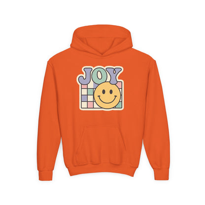 Girls Youth Hoodie – Retro 'JOY' Smiley Graphic Kids Sweatshirt