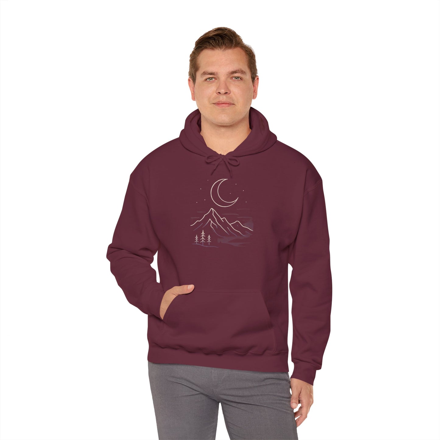 Mountain Moonline Hoodie — base camp vital gear- Minimal Crescent & Peaks Graphic Sweatshirt
