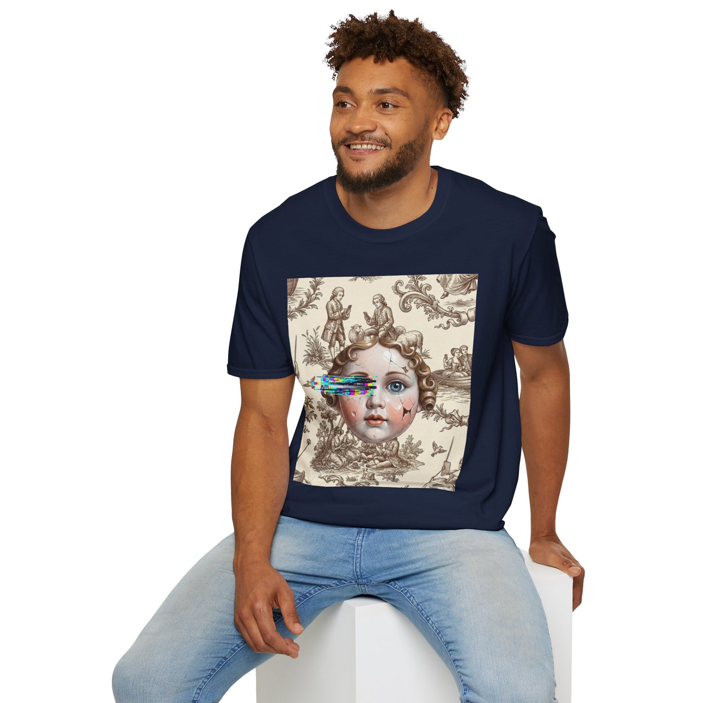 Vintage Doll Face Tee with Glitch Paint Splash